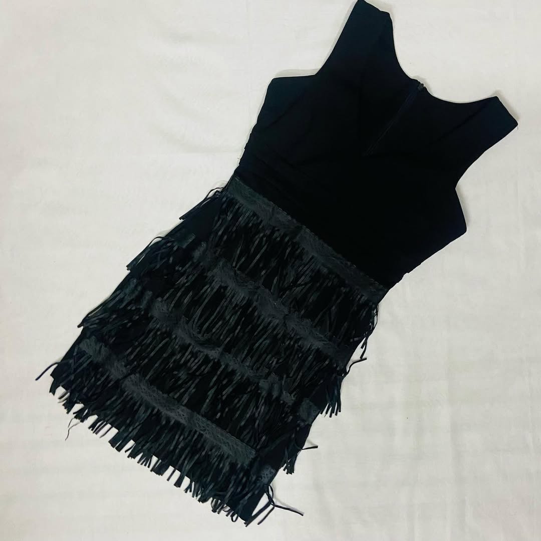 Black Leather Fringe Dress (S/M)