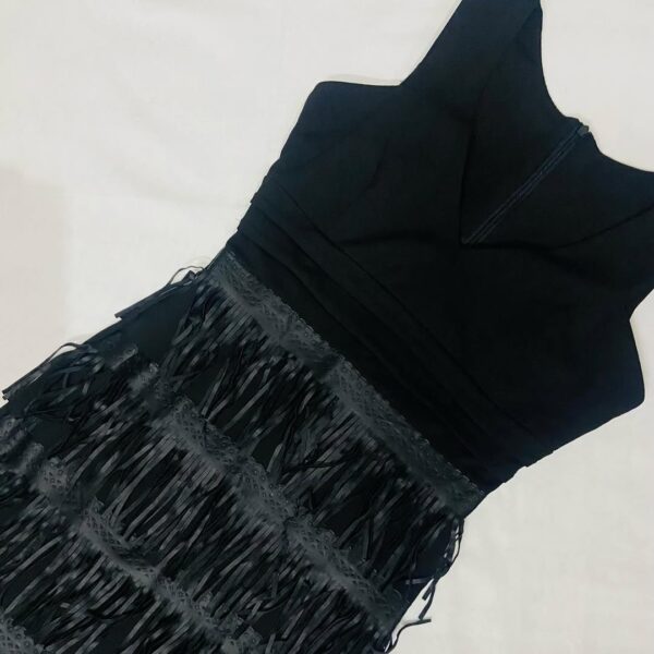 Black Leather Fringe Dress (S/M) - Image 3