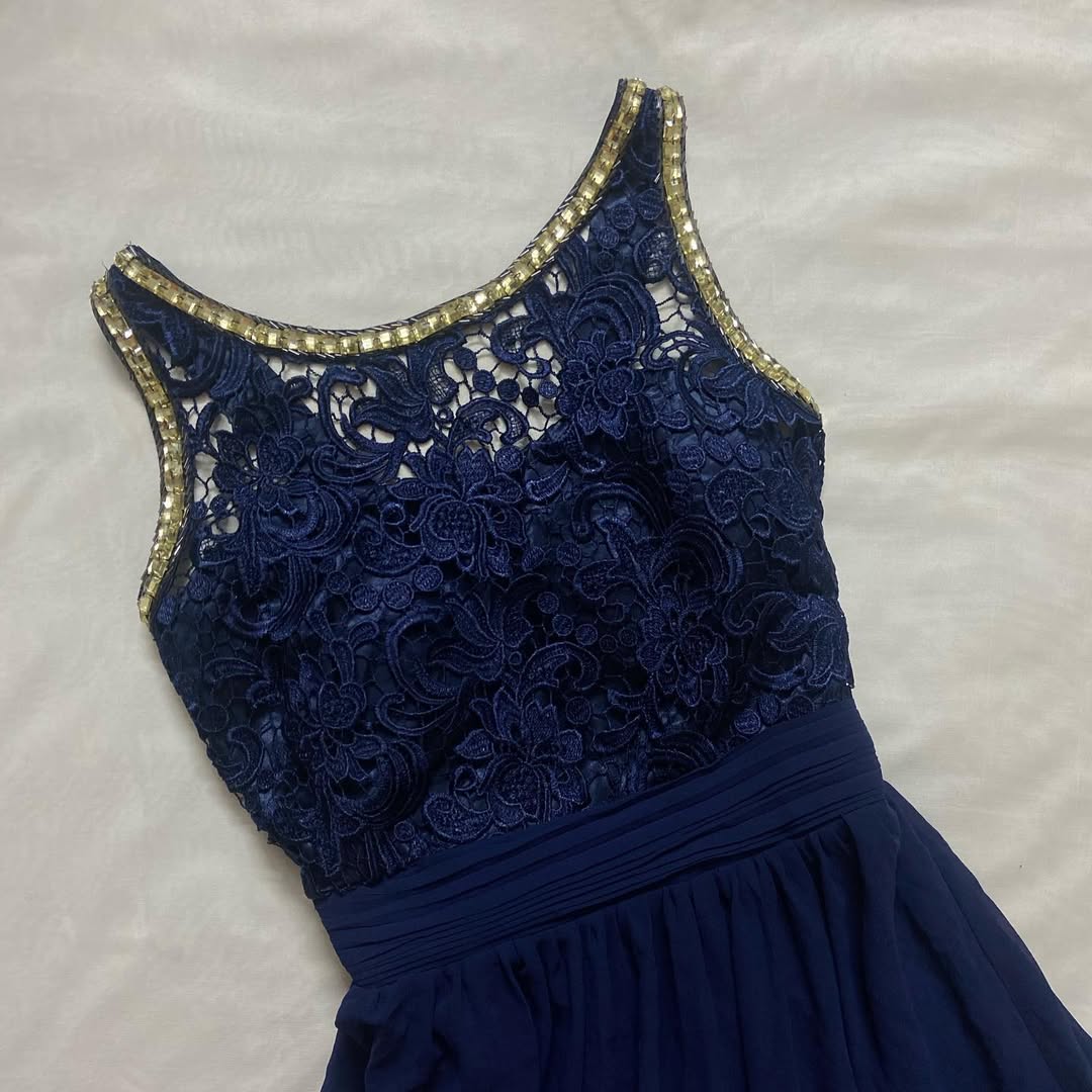 Navy Stone Embellished Long Gown (M/L)