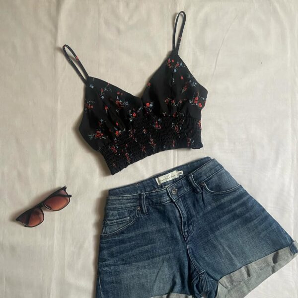 Black Floral Top (S) - Image 2