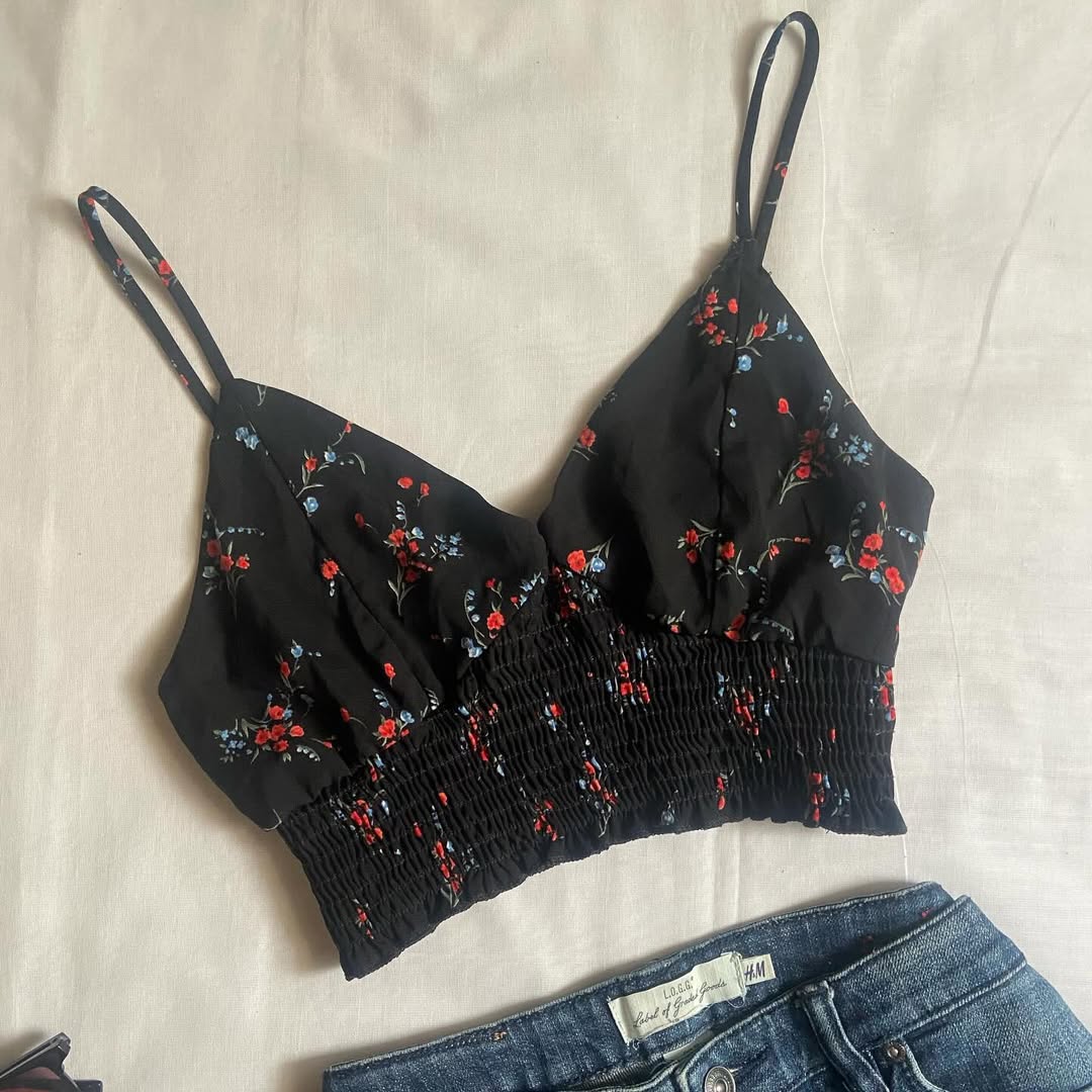 Black Floral Top (S)