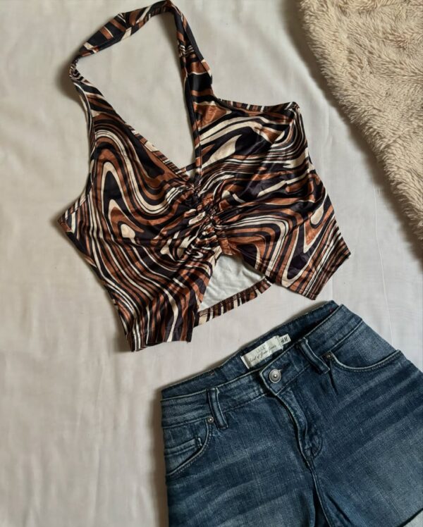 Halter Butterfly Top With Denim Shorts (M/L),(WAIST 32,L 11/12) - Image 3
