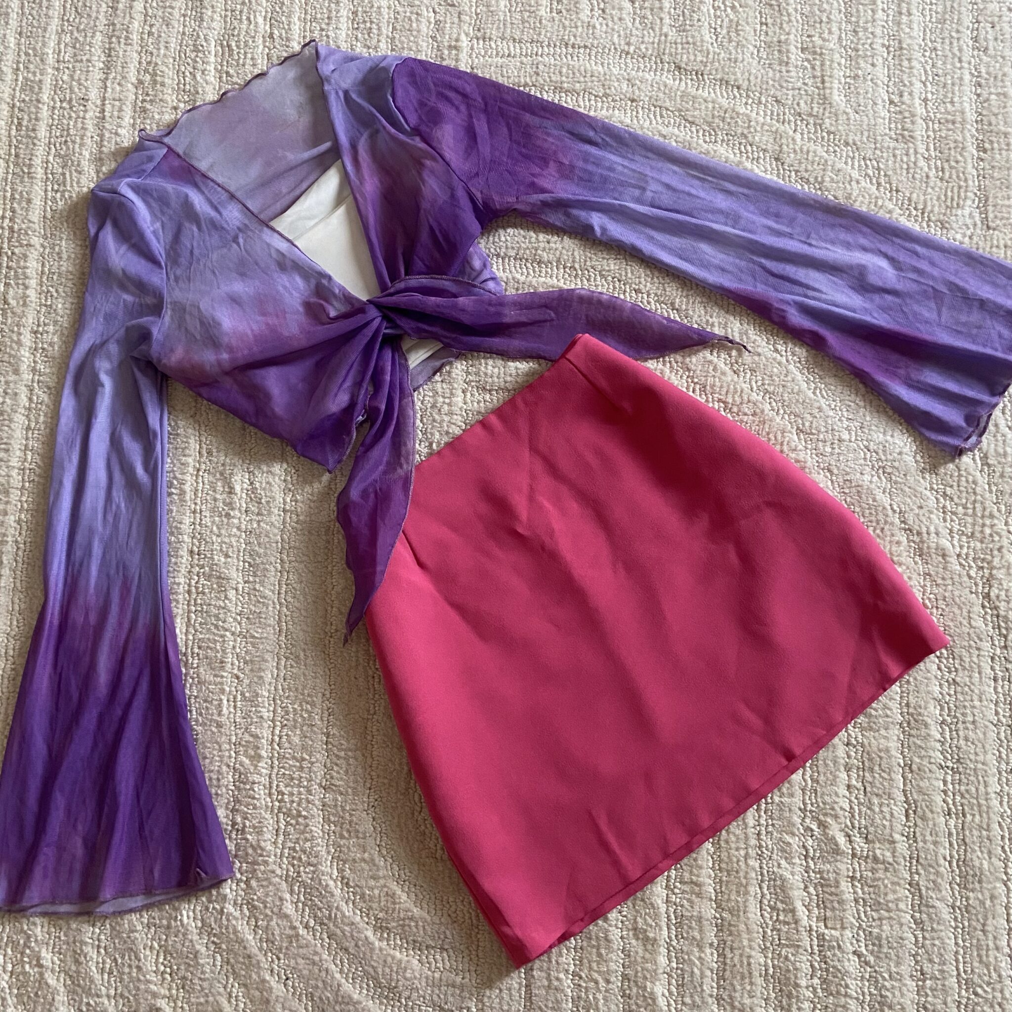 Purple sheer mesh top (XS/S), Pink Skirt (S/M)