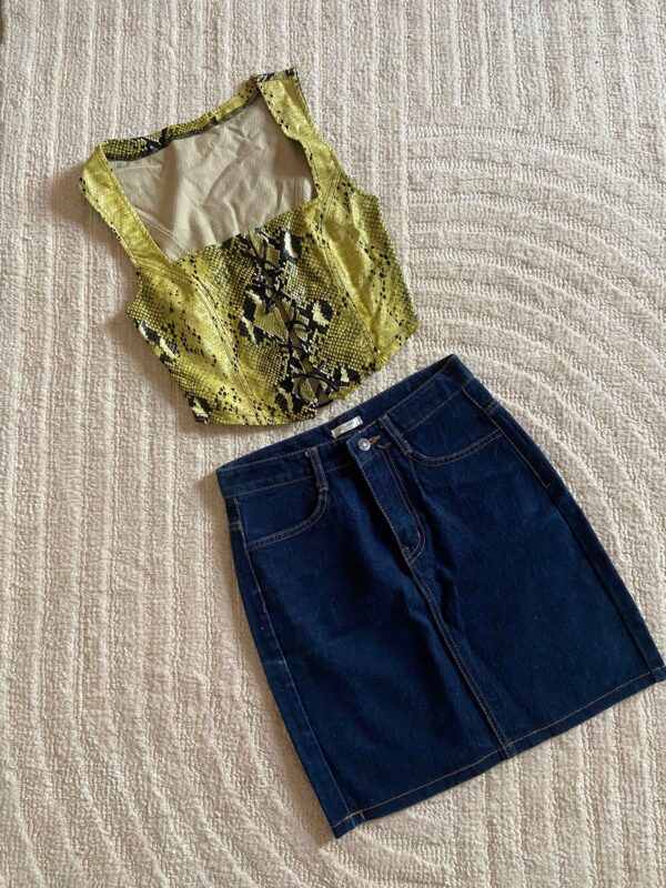 Snake print corset (XS/S), Denim skirt(S) - Image 2