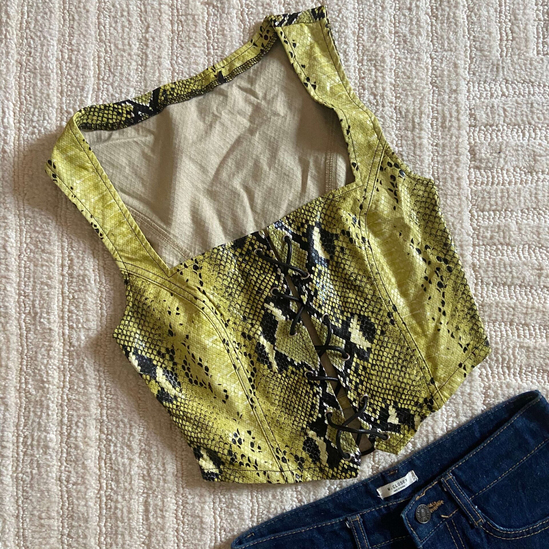 Snake print corset (XS/S), Denim skirt(S)